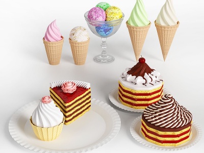 3d现代冰淇淋蛋糕组合模型