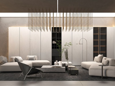 现代极简风格的客厅模型3d模型