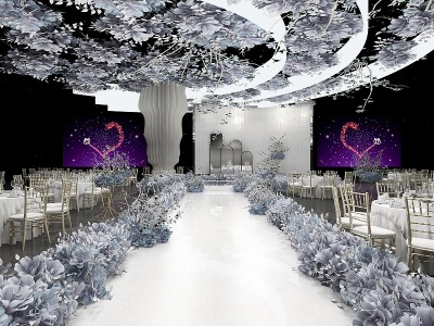 3d现代工装婚礼舞台宴会展厅模型