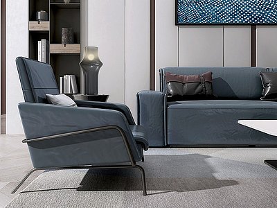 3d现代真皮沙发抱枕边几模型