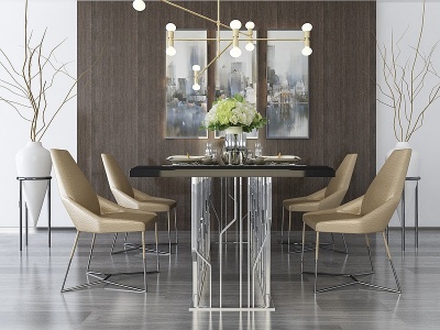 3d现代餐桌椅壁画模型