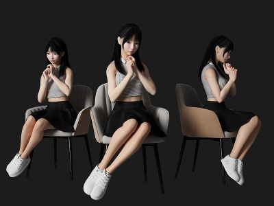 3d坐姿美女人物模型