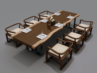 3d新中式会议桌办公家具模型