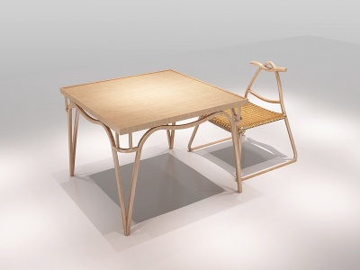3d日式原木风桌椅模型