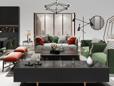 3d现代沙发餐桌组合模型