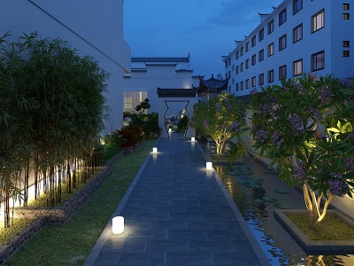 3d新中式庭院景观荷花池凉亭模型