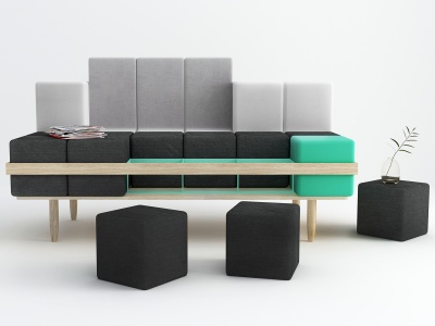 3d现代布艺沙发组合模型