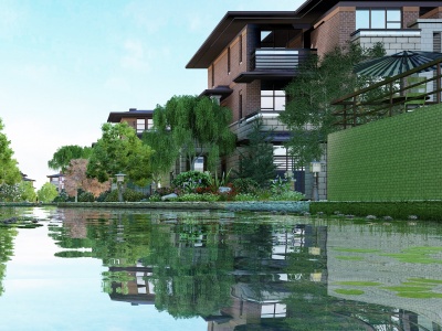 3d新中式水上別墅模型
