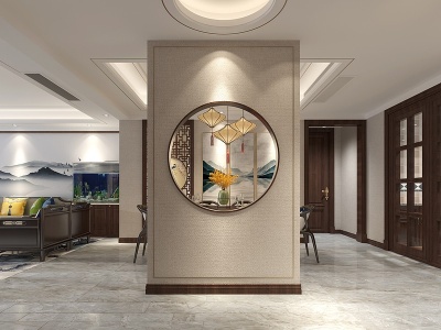3d新中式客餐厅门厅模型