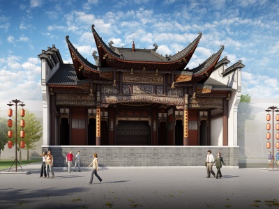 中式古戏台徽派建筑模型3d模型