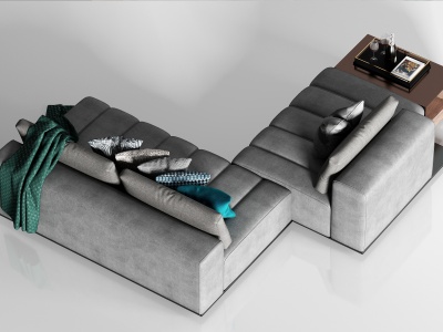 3d转角多人沙发枕头组合模型