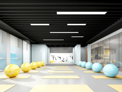 3d现代舞蹈室瑜伽球模型