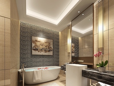 3d新中式酒店客房卫生间模型