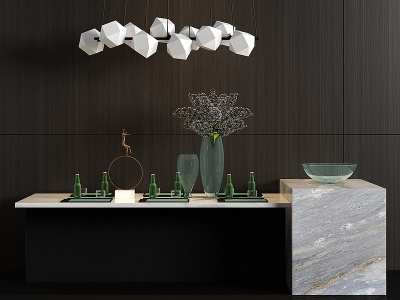 金属大理石餐桌餐具模型3d模型