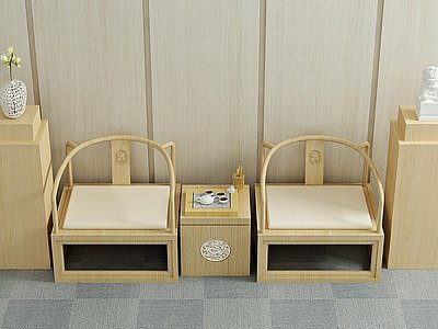 3d新中式茶几椅装饰品椅子模型