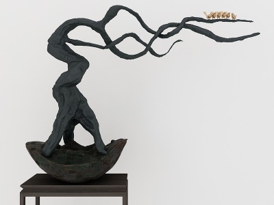 3d新中式雕塑根雕摆件模型