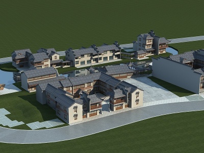 3d传统中式白墙住宅模型