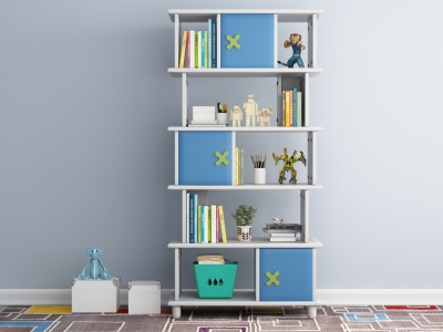 3d現代簡約兒童書柜模型