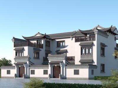 3d中式徽派建筑住宅楼模型