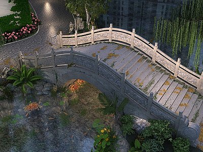 中式拱桥模型3d模型