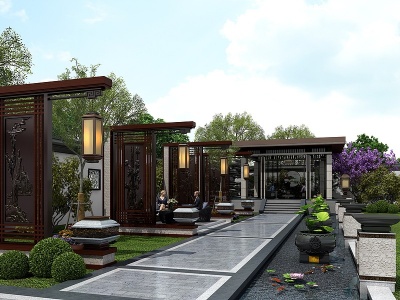 3d新中式小品庭院景观模型