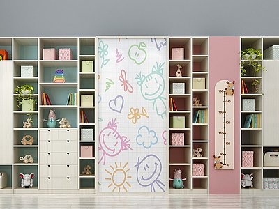 3d现代儿童书柜书架读物玩具模型