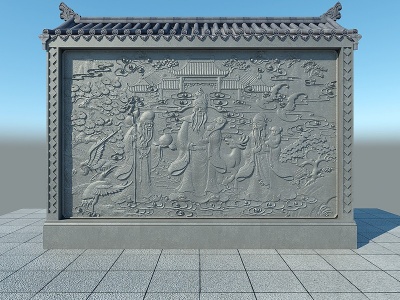 3d中式福禄寿景墙模型