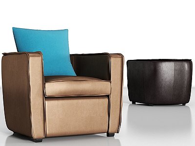 3d现代奢华皮革单人沙发组合模型