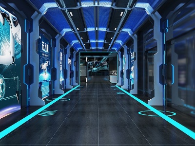 3d工业风科技馆机器人隧道模型