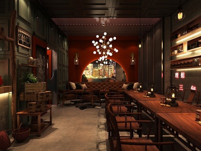 3d中式复古酒吧模型