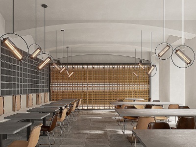 3d现代侘寂风员工餐厅模型