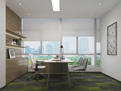 3d现代绿色办公室小型经理室模型
