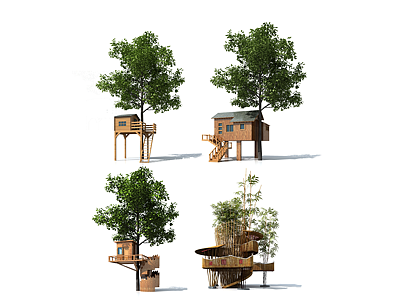 3d现代景观树屋模型