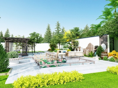 新中式庭院景觀模型3d模型