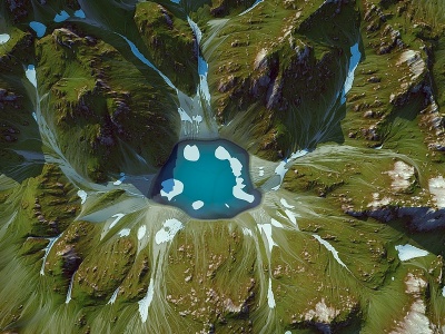 現代高山湖泊游戲場景模型3d模型