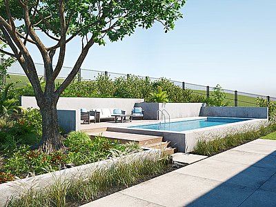 3d现代花园露天游泳池模型