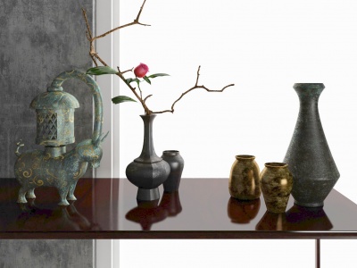 3d新中式青銅擺件花瓶模型