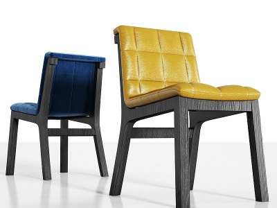 3d现代实木皮革绒布单椅组合模型
