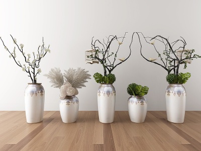 3d新中式盆栽花瓶干枝摆件模型