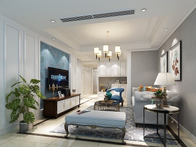 美式客厅沙发组合模型3d模型