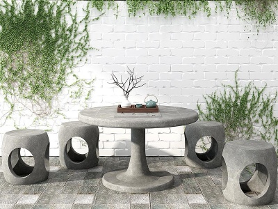 园林景观石桌石凳模型3d模型