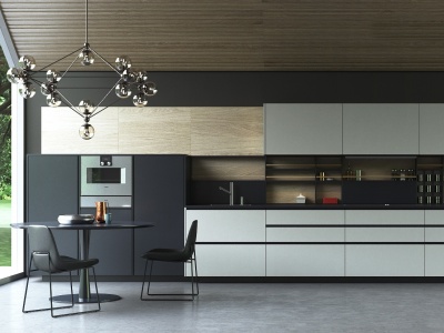3d现代黑色简约室内厨房模型