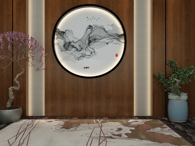 中式背景墙植物模型3d模型