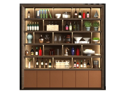3d新中式实木皮革酒柜模型