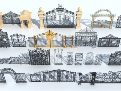 3d欧式铁艺大门围墙模型