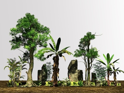 中式现代植物组合模型3d模型