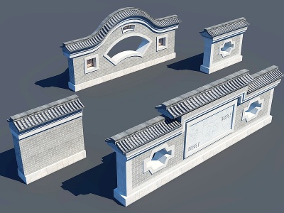 3d中式古建院墙围墙模型