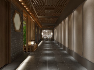 3d新中式太极禅舍门厅过道模型