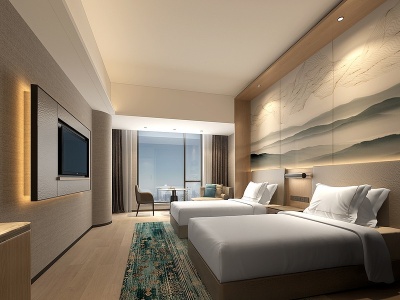 新中式酒店客房标间模型3d模型
