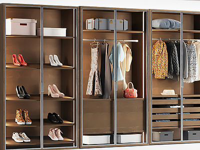 现代衣柜书柜组合模型3d模型